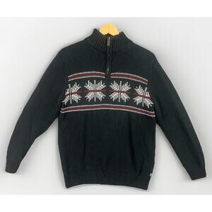 Chaps Fair Isle Holiday Sweater Mens Sz S Black Nordic Snowflake Quarter Zip Ski